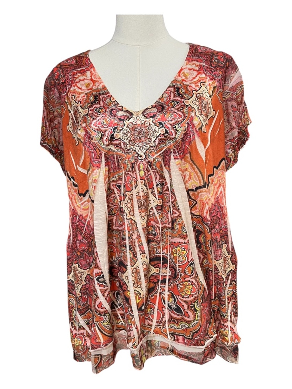 EUC Apt. 9 Orange Red Paisley Floral Blouse | Size 1X